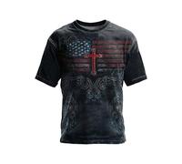 Camiseta de hombre estampada casual cómoda diaria manga corta cuello redondo alto ligero, A-le negro, 3XL