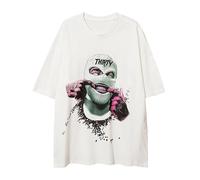 Camiseta de hombre estilo Streetwear gótico cuello redondo alto casual Hip Hop para uso urbano, blanco, XL
