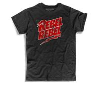 Camiseta de hombre negra Rebel Rebel Rayo Thunder David Duque Blanco - Music Shirt - Línea Collection - Algodón flameado (Slub) 150 gr/m², Negro , XL
