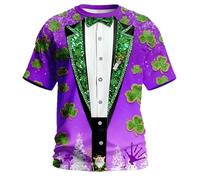 Camiseta de hombre para el día de San Patricio con diseño moderno estampado 3D en corte holgado informal para una apariencia perfecta, morado, XL