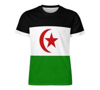 Camiseta De Hombre - Sáhara Occidental Bandera Nacional Camiseta De Manga Corta Jersey Informal De Verano con Cuello Redondo Y Estampado para Exteriores. 6XL