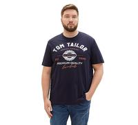 Camiseta de hombre TOM TAILOR de talla grande con logo estampado confeccionada en algodón, Azul (10668-capitán del cielo azul), XXXL