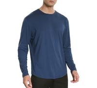 Camiseta de hombre ultrasuave cuello redondo manga larga básica casual ligera transpirable cómoda vida cotidiana ocio moda, azul oscuro, S