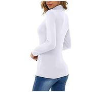 Camiseta de invierno Slim Fashion de un solo color, manga larga, cuello alto, informal, parte inferior, Blanco, L
