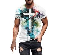 Camiseta de Jesús para hombre, camiseta de verano 3D Cruz Camisa de manga corta con gráficos divertidos, ropa de calle, Biblia cristiana, religiosa, camiseta de baloncesto transpirable, u blanco., XL