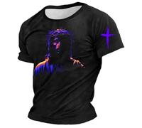 Camiseta de Jesús para hombre, diseño clásico, camiseta informal de manga corta, vintage, manga corta, camisa de ocio, Harajuku Streetwear Tops de gran tamaño, cuello redondo, O negro., XL