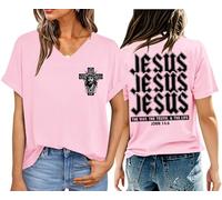 Camiseta de Jesús The Way The Truth and The Life con estampado floral de Jesús con cuello en V, rosa, S