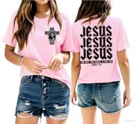 Camiseta de Jesús The Way The Truth and The Life, diseño floral de Jesús, rosa, S