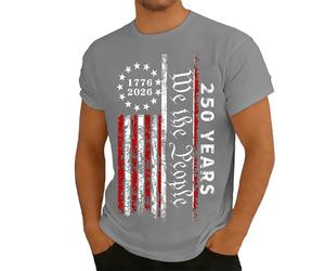 Camiseta de jubileo con estampado patriótico de manga corta para actividades de ocio Ocasiones festivas como ropa exterior para hombre, gris, L