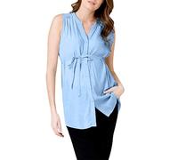 Camiseta de lactancia para mujer, de algodón, verano, maternidad, blusa de maternidad, a rayas, blusa de lactancia, verano, embarazada, blusa de maternidad, moda italiana, otoño, azul celeste, L