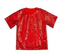 Camiseta de Lentejuelas de Tirar para Hombre, Manga Corta Brillante Superior de Fiesta Red X-Grande