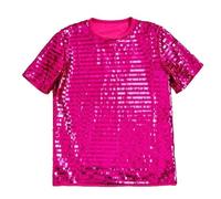 Camiseta de Lentejuelas de Tirar para Hombre, Manga Corta Brillante Superior de Fiesta Rose Red Mediano
