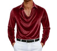 Camiseta de lentejuelas para hombre, camisa brillante estilo disco de los años 70, chaqueta de manga larga, cuello alto, cuello alto, traje de carnaval a la moda, camisas brillantes para noche, Vino