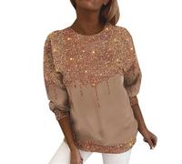 Camiseta de lentejuelas para mujer, con purpurina, ajuste holgado, casual, para fiestas rave, clubes, eventos, llamativas, suéteres para mujer, sudaderas de trabajo, B-oro rosa, L