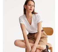 Camiseta de lino con cuello de pico y manga corta Mujer Talla 42/44. Color Blanco