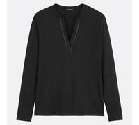 Camiseta de lino, cuello tunecino, manga larga Mujer Talla 34/36. Color Negro