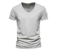 Camiseta de lino para hombre, cuello en V, manga corta, corte regular, antisudor, camiseta de verano, cómoda, suave, camiseta de playa, informal, transpirable, camisa de lino holgada, gris, XXXXL
