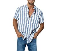 Camiseta de lino Slim Fit Henley Shirts Verano Elegante Casual Mangas Cortas Camisas Playa Regular Fit Color Shirt Camisa Manga Corta Lino Hombre S Retro Y Vintage, Cielo Azul-10, XXL