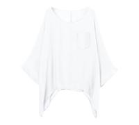 Camiseta de lino y algodón para mujer, talla grande, manga 3/4, dobladillo asimétrico, cómoda y suave, diseño fluido, blusa casual para uso diario, blanco, S