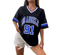 Camiseta de Los Ángeles para mujer, estilo béisbol, con número Y2k, gráfica de rayas, cuello en V, de estilo callejero, camiseta gráfica a rayas, top casual, para el verano, camiseta deportiva, O azul
