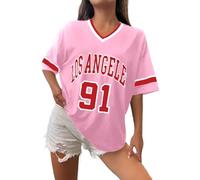 Camiseta de Los Ángeles para mujer, jerseys de béisbol de gran tamaño, números Y2K, camiseta gráfica con detalles de rayas, cuello en V, ropa informal, camiseta gráfica a rayas, ropa casual, camiseta