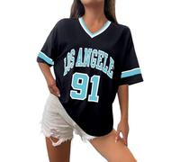 Camiseta de Los Ángeles para mujer, jerseys de béisbol, de gran tamaño, Y2K, con números, diseño gráfico de rayas, camisa casual, cuello en V, ropa deportiva informal, camiseta gráfica a rayas, top