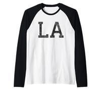 Camiseta de Los Ángeles para Mujer y Hombre | Texto Negro Fresco Envejecido LA Camiseta Manga Raglan