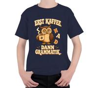 Camiseta de los niños del primer café NA y luego gramática búho cansado maestro, azul marino, 104