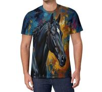 Camiseta De Malla De Manga Corta con Pintura Al Óleo Caballo Antigua Graffiti Abstracto para Hombre, Camiseta Secado Rápido De Cuello Redondo Atlética Transpirable para Fútbol Gimnasio, Al Aire Libre