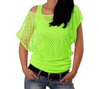 Camiseta de malla de neón para las mujeres de los 80, Top con hombros descubiertos Blusa, verde, L