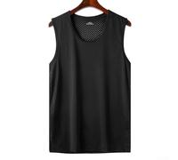 Camiseta de malla de seda de hielo para hombre, sin mangas, delgada, deportiva, informal, estilo retro para citas y fiestas, color blanco, gris, rojo vino, azul marino, talla L a 5XL, XXL Black)