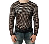 Camiseta de malla para hombre Camisa transparente de manga larga fina y transpirable Tops sexy malla Fishnet transparente manga larga camiseta muscular transparente camisas manga larga camiseta