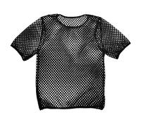 Camiseta de malla para hombre, camiseta de malla de pesca, manga corta, transparente, camiseta interior erótica, lencería de malla, camiseta sexy, Negro , M