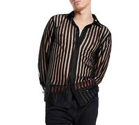 Camiseta de malla para hombre, camiseta sexy de manga larga, camiseta de malla transparente, erótica, ropa interior atractiva, ropa interior transparente, camisas, clubwear, Negro , XL