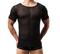 Camiseta de malla para hombre, camiseta sin mangas de manga corta transparente sexy para hombre, camisetas interiores transpirables ajustadas de secado rápido para entrenamiento Top corto de malla
