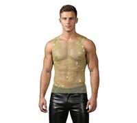 Camiseta de malla para hombre, transparente, sin mangas, camiseta interior de malla, camiseta de manga corta, chaleco de red de pesca, camiseta de malla, transparente, gasa, amarillo, S