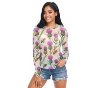 Camiseta de malla para mujer, cardo escocés y abejorros para amantes de las abejas, cuello redondo, transparente, talla S, Cardo escocés y abejorros para amantes de las abejas, L