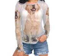 Camiseta de malla para mujer, diseño de perro labrador retriever amarillo bostezo, cuello redondo, transparente, talla S, Yawning Yellow Labrador Retriever Dog Birthday, Large