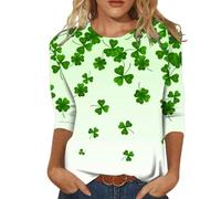 Camiseta de manga 3/4 con estampado de Saint P Day para mujer, cuello redondo, tallas grandes, verde menta, 3XL