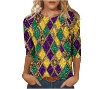 Camiseta de manga 3/4 con ilustración de carnaval para mujer, camisetas geométricas de cuello redondo, camisetas estampadas, camisetas de manga 3/4, camisetas estampadas, ropa casual S-6XL, Multicolor