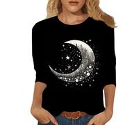 Camiseta de Manga 3/4 para Mujer 2024 Talla Grande Estilo Formal Casual con Diseño Gráfico y Cuello Redondo Top Moda (Purple, XXL)