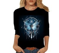 Camiseta de Manga 3/4 para Mujer 2024 Talla Grande Estilo Formal Casual con Diseño Gráfico y Cuello Redondo Top Moda (XL)