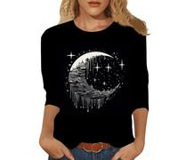 Camiseta de Manga 3/4 para Mujer 2024 Talla Grande Estilo Formal Casual con Diseño Gráfico y Cuello Redondo Top Moda (L)