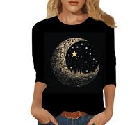 Camiseta de Manga 3/4 para Mujer 2024 Talla Grande Estilo Formal Casual con Diseño Gráfico y Cuello Redondo Top Moda (Dark Blue, XXL)