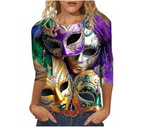 Camiseta de manga 3/4 para mujer con estampado 3D para carnaval, cuello redondo, moderno, disfraz de carnaval, 01-Multicolor, 3XL