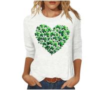Camiseta de manga 3/4 para mujer con estampado de tréboles, tallas grandes, cuello redondo irlandés, 04-blanco, 3XL
