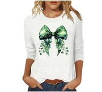 Camiseta de manga 3/4 para mujer, con estampado del Día de San Patricio, tallas grandes, cuello redondo, 01-blanco, M
