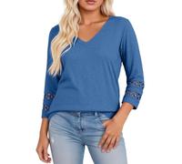 Camiseta de manga 3/4 para mujer, cuello en V, blusa holgada, manga tres cuartos, elástica, suave, transpirable, cómoda, para el día a día, moderna y femenina, 07#_azul marino, XL
