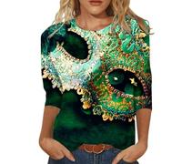 Camiseta de manga 3/4 para mujer, cuello redondo, diseño navideño con texto "Happy Holidays", verde, 3XL