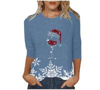Camiseta de manga 3/4 para mujer, cuello redondo, informal, holgada, manga 3/4, vestido rojo, diablo, azul celeste, XL